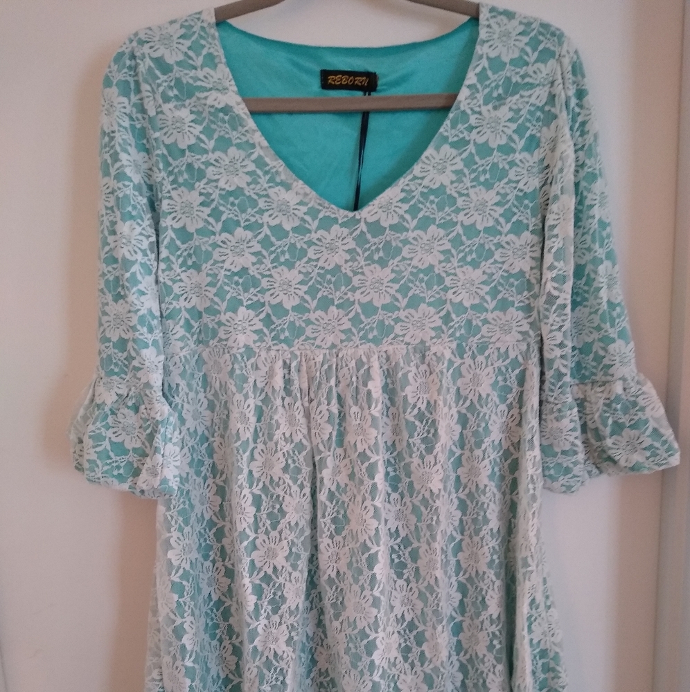 Tiffany blue and white lace babydoll dress